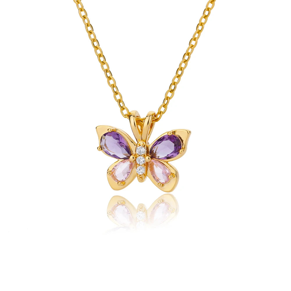 Cute Butterfly Necklace For Women Crystal Purple Butterfly Aesthetic Necklaces Charms Choker Party Stainless Steel Jewelry Gift