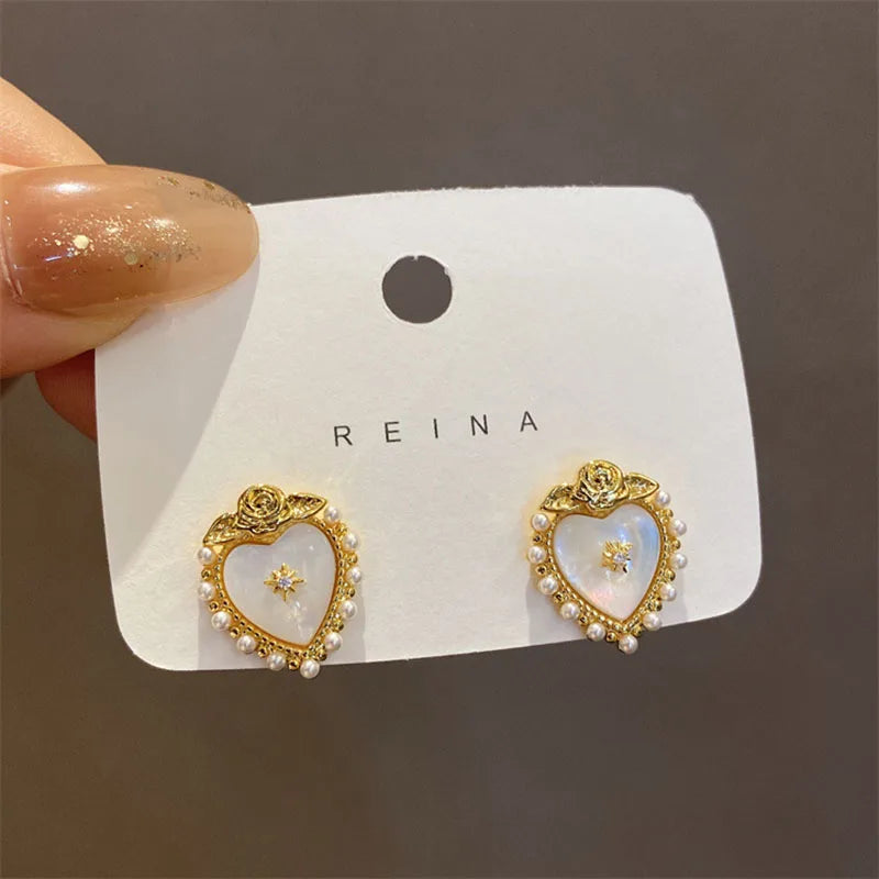 GLAMOORA Golden Crystal Stud Earrings