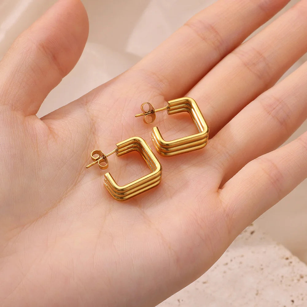 Glamoora -Gold Square Stud Earrings For Women