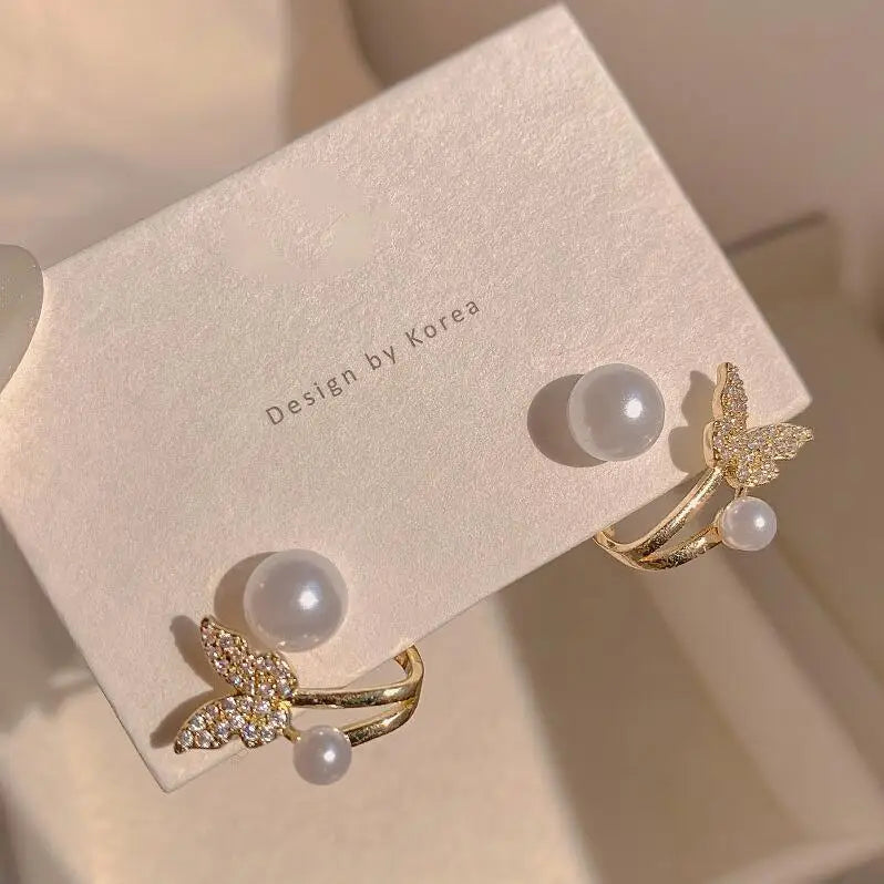 GLAMOORA Golden Crystal Stud Earrings