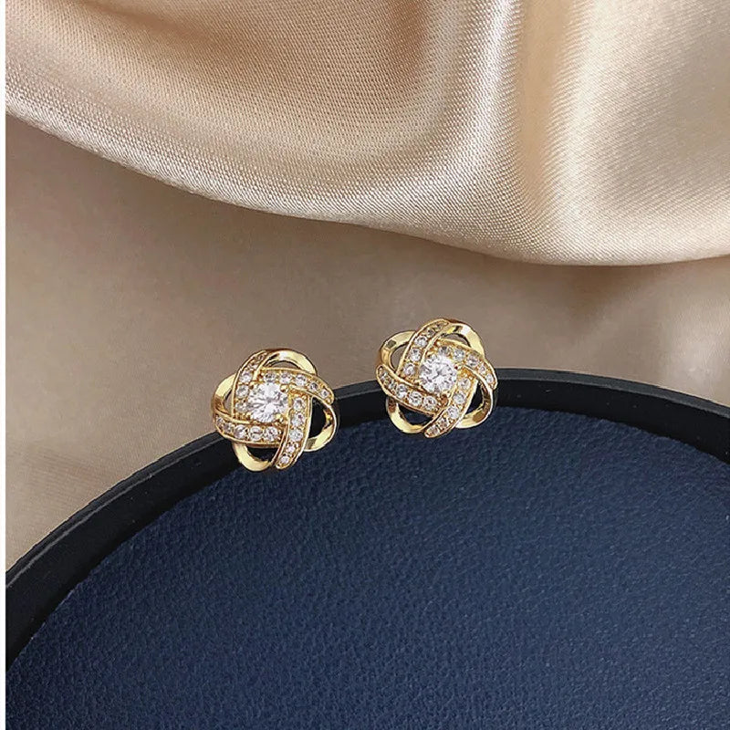 GLAMOORA Golden Crystal Stud Earrings