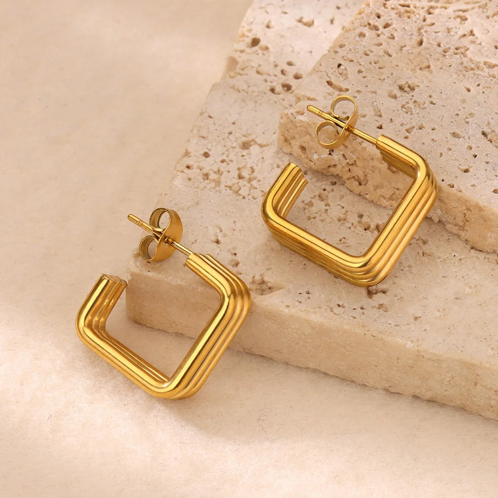 Glamoora -Gold Square Stud Earrings For Women