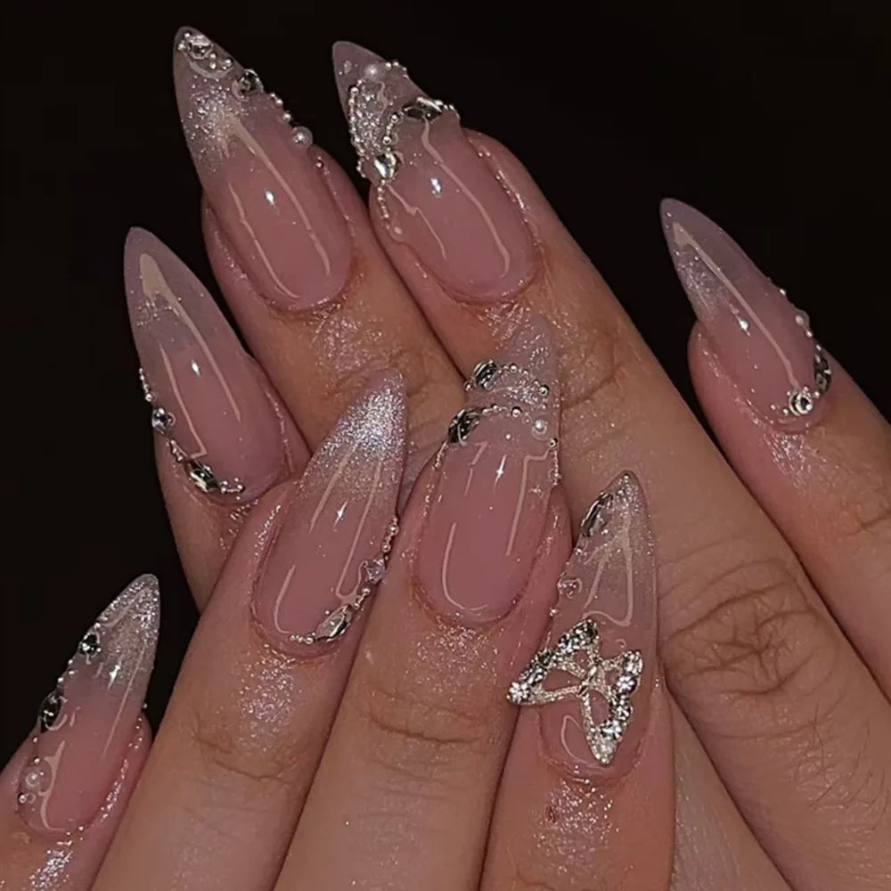 GLAMOORA Pink Butterfly Press-On Nails