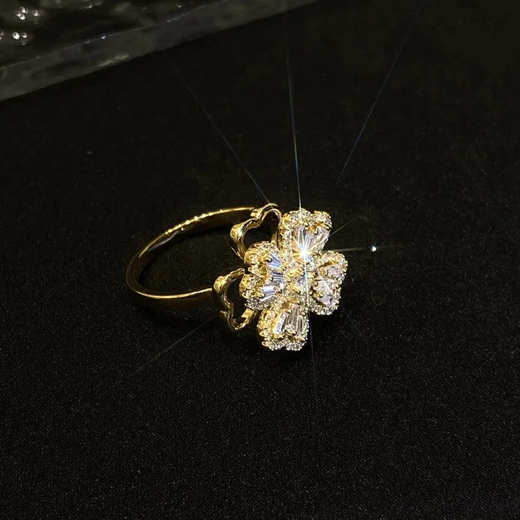 Glamoora Heart Shaped Clover Anxiety Rotate Ring