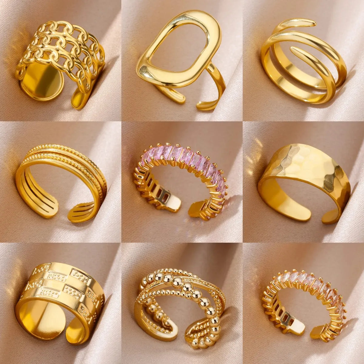 GLAMOORA Gold Stainless Steel Rings