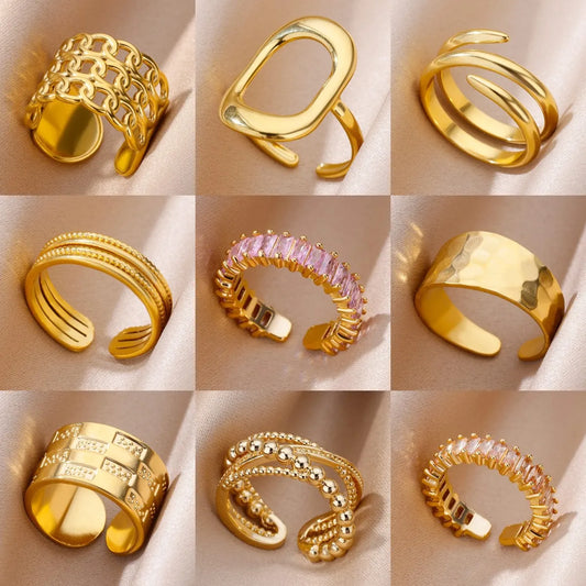 GLAMOORA Gold Stainless Steel Rings