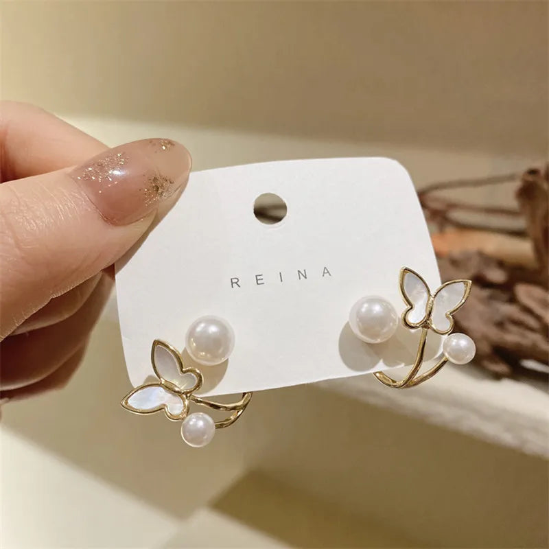 GLAMOORA Golden Crystal Stud Earrings