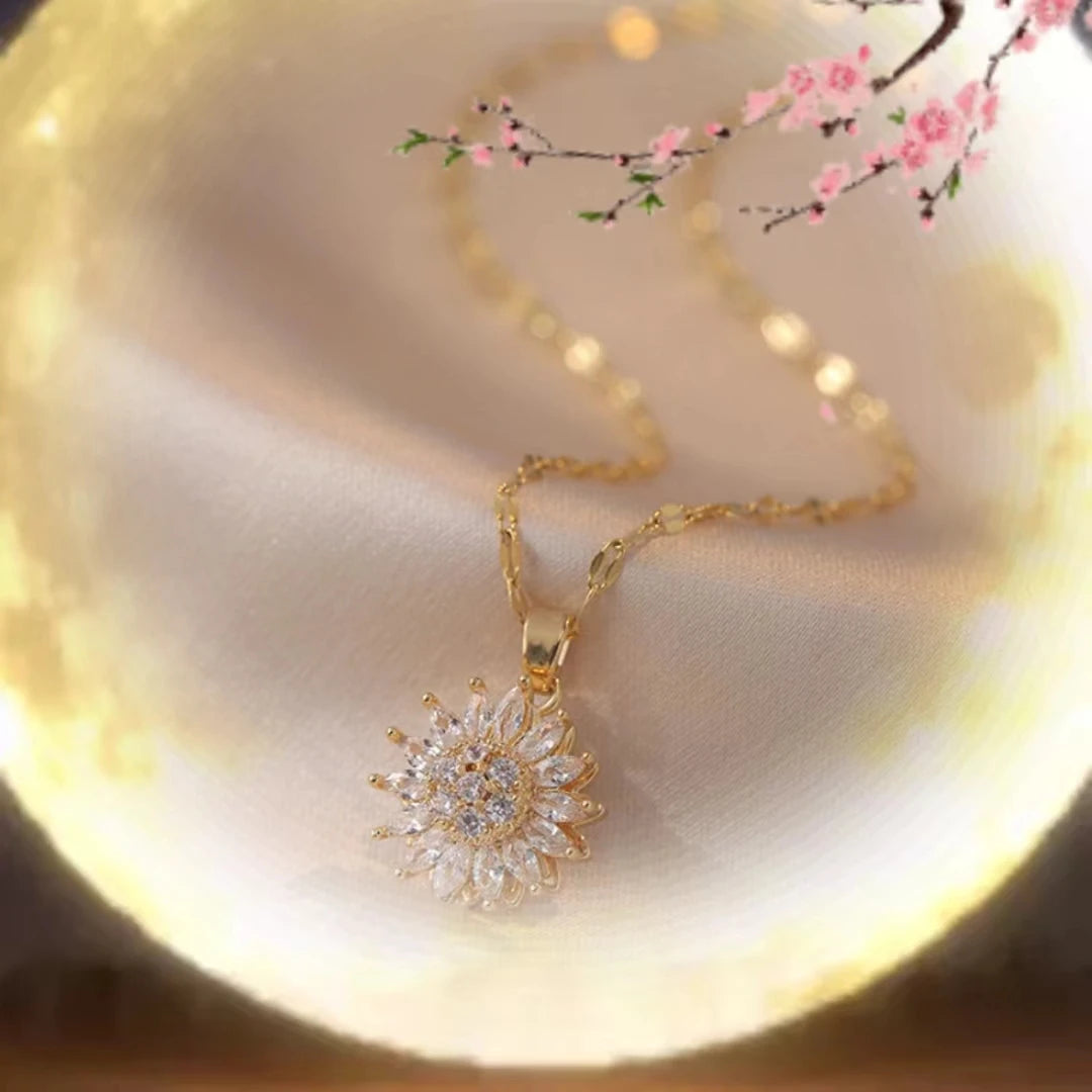 Glamoora Steel Necklace with Rotating Daisy Pendant for Women