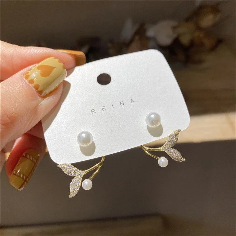 GLAMOORA Golden Crystal Stud Earrings
