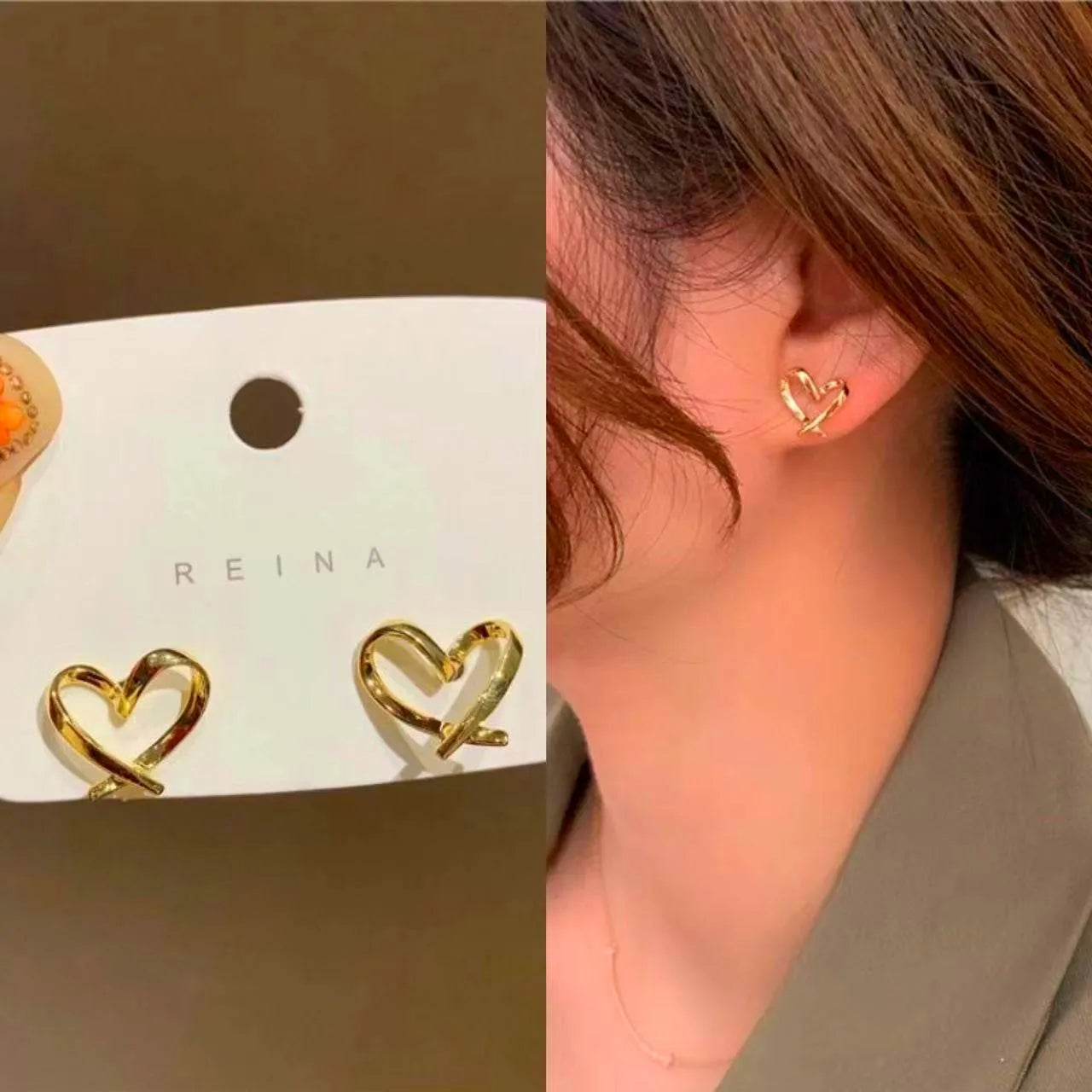 GLAMOORA Golden Crystal Stud Earrings
