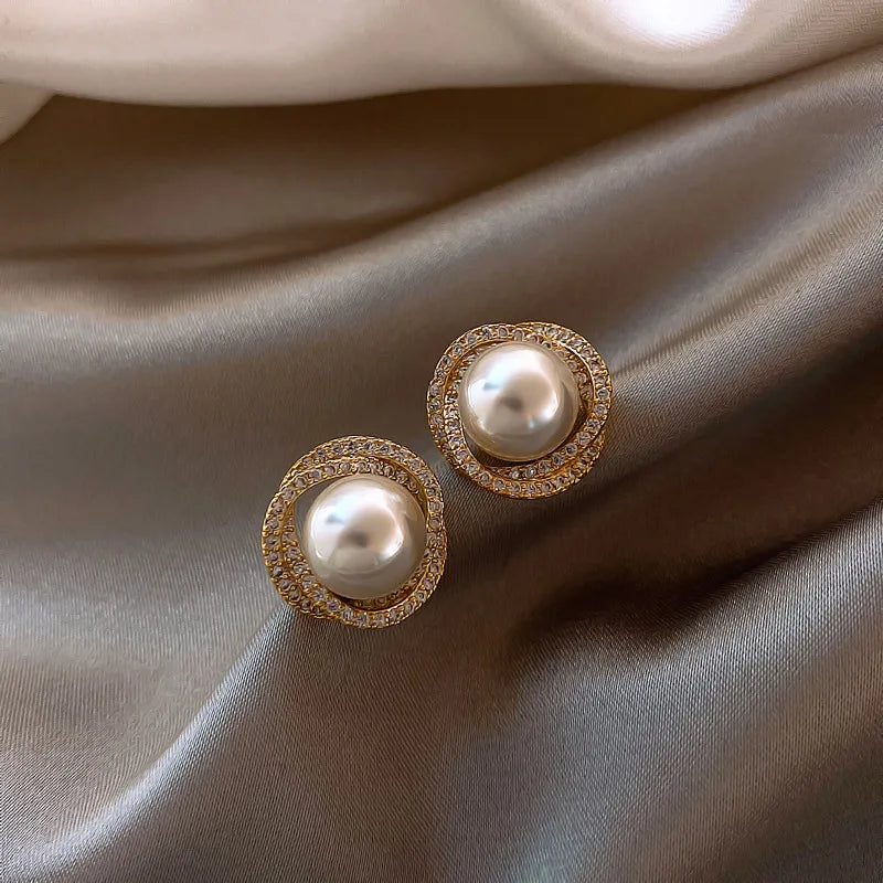 GLAMOORA Golden Crystal Stud Earrings