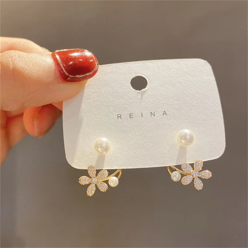 GLAMOORA Golden Crystal Stud Earrings