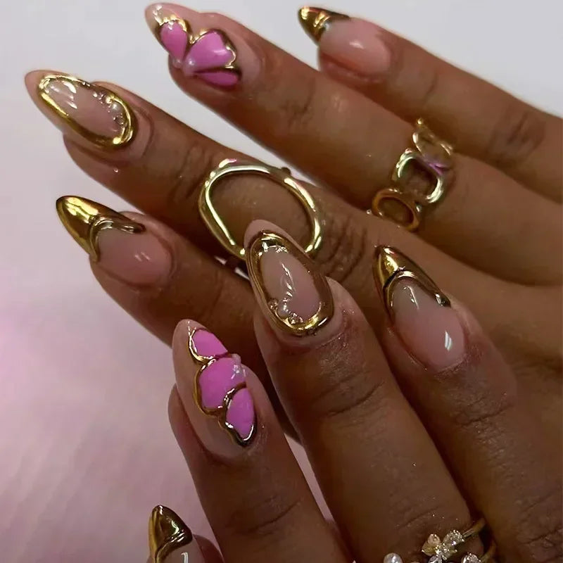 GLAMOORA Pink Butterfly Press-On Nails