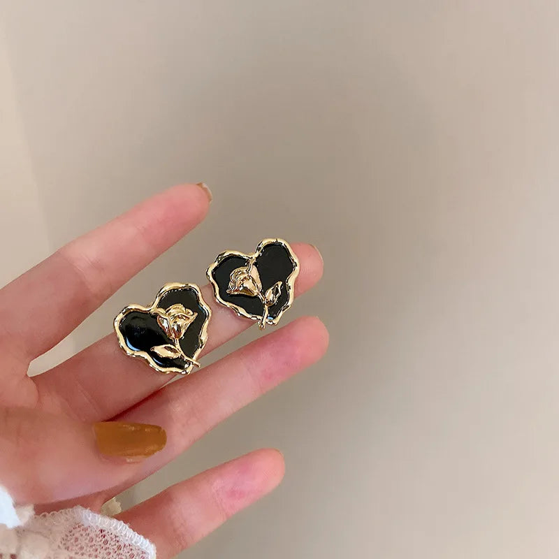 GLAMOORA Golden Crystal Stud Earrings