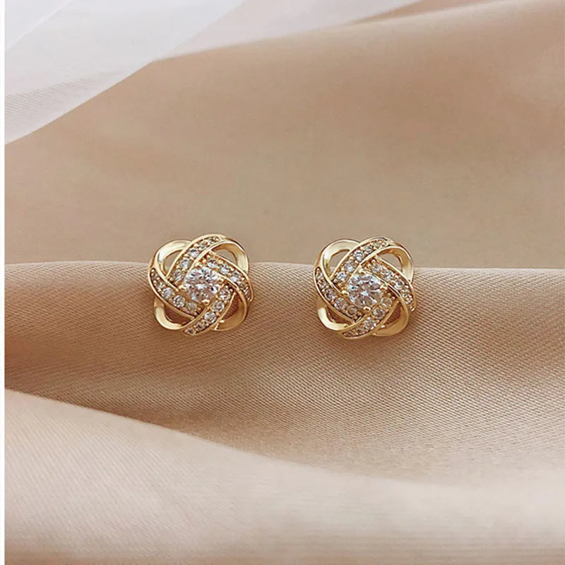GLAMOORA Golden Crystal Stud Earrings
