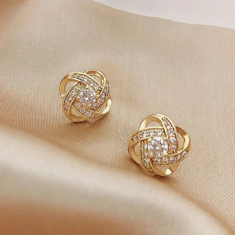 GLAMOORA Golden Crystal Stud Earrings