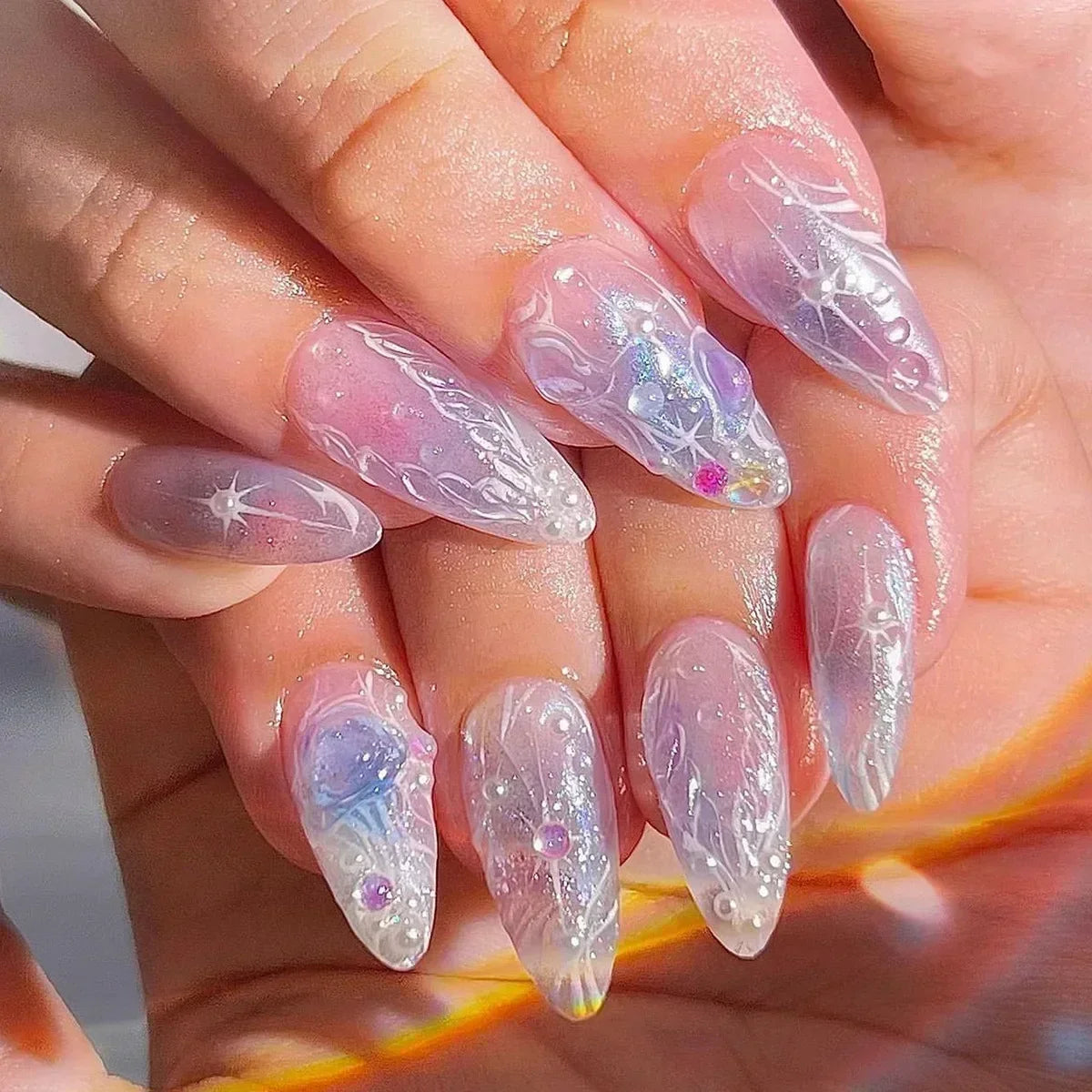 GLAMOORA Pink Butterfly Press-On Nails