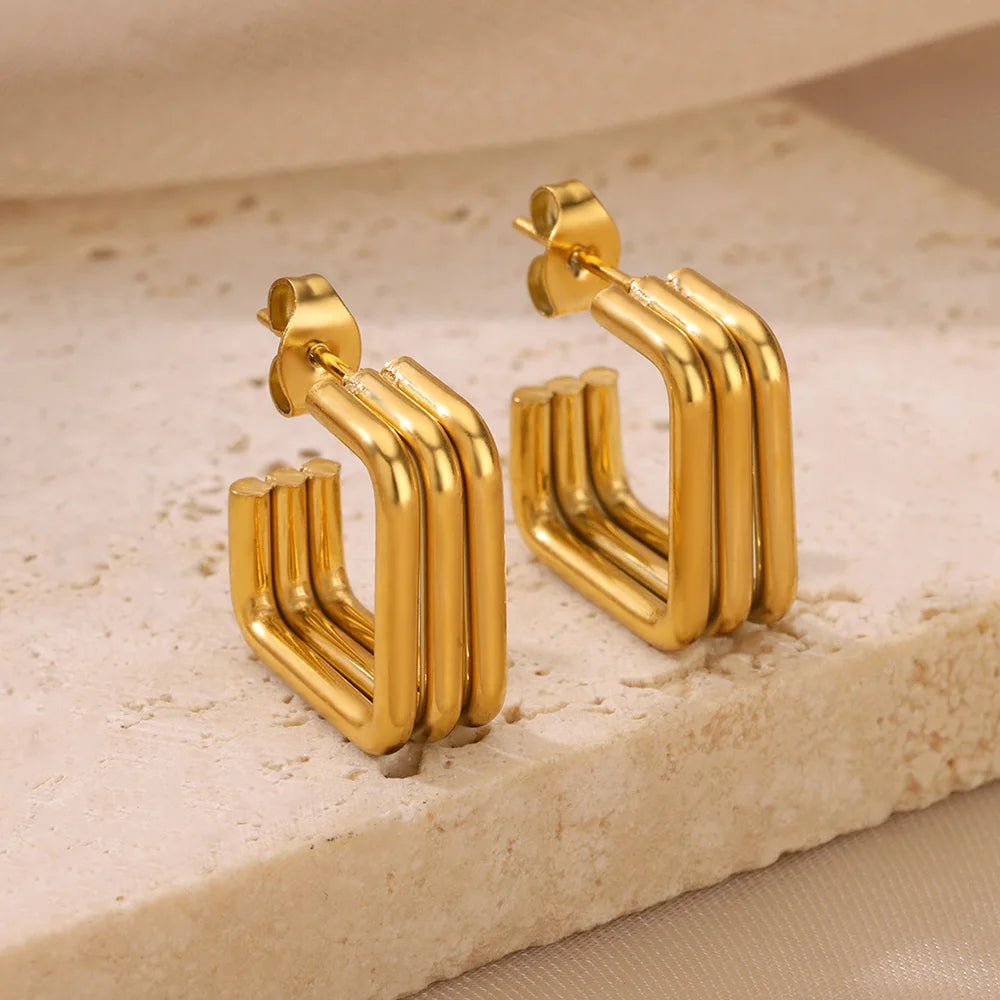 Glamoora -Gold Square Stud Earrings For Women