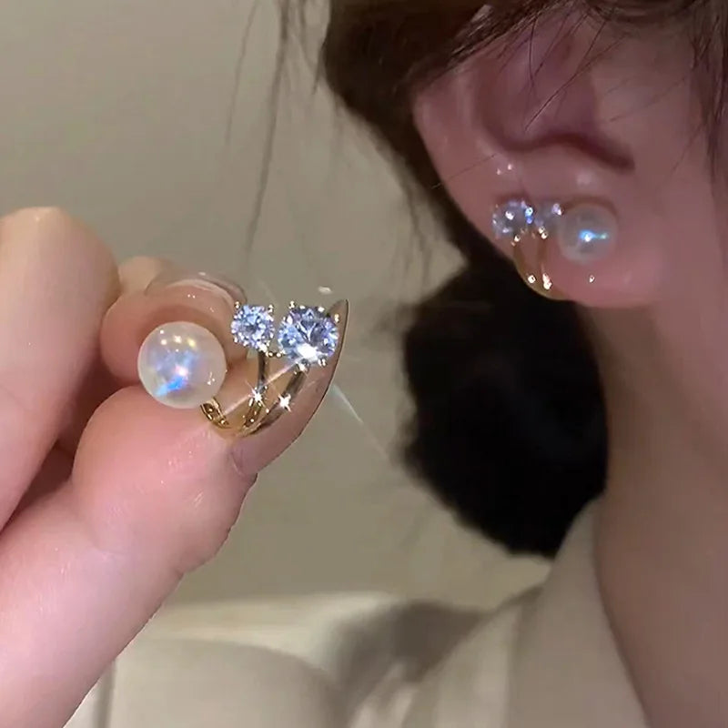 GLAMOORA Golden Crystal Stud Earrings