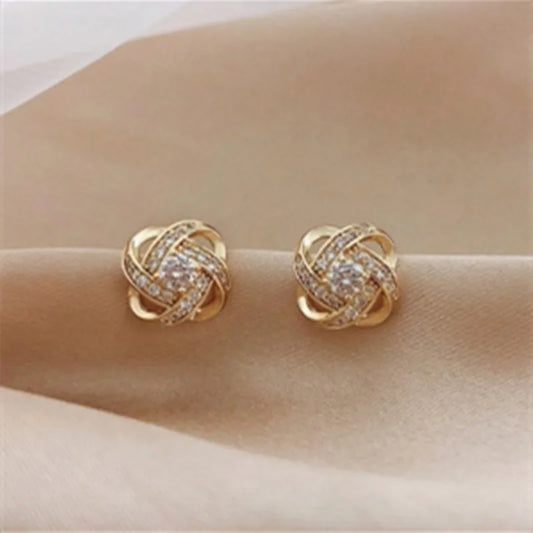 GLAMOORA Golden Crystal Stud Earrings