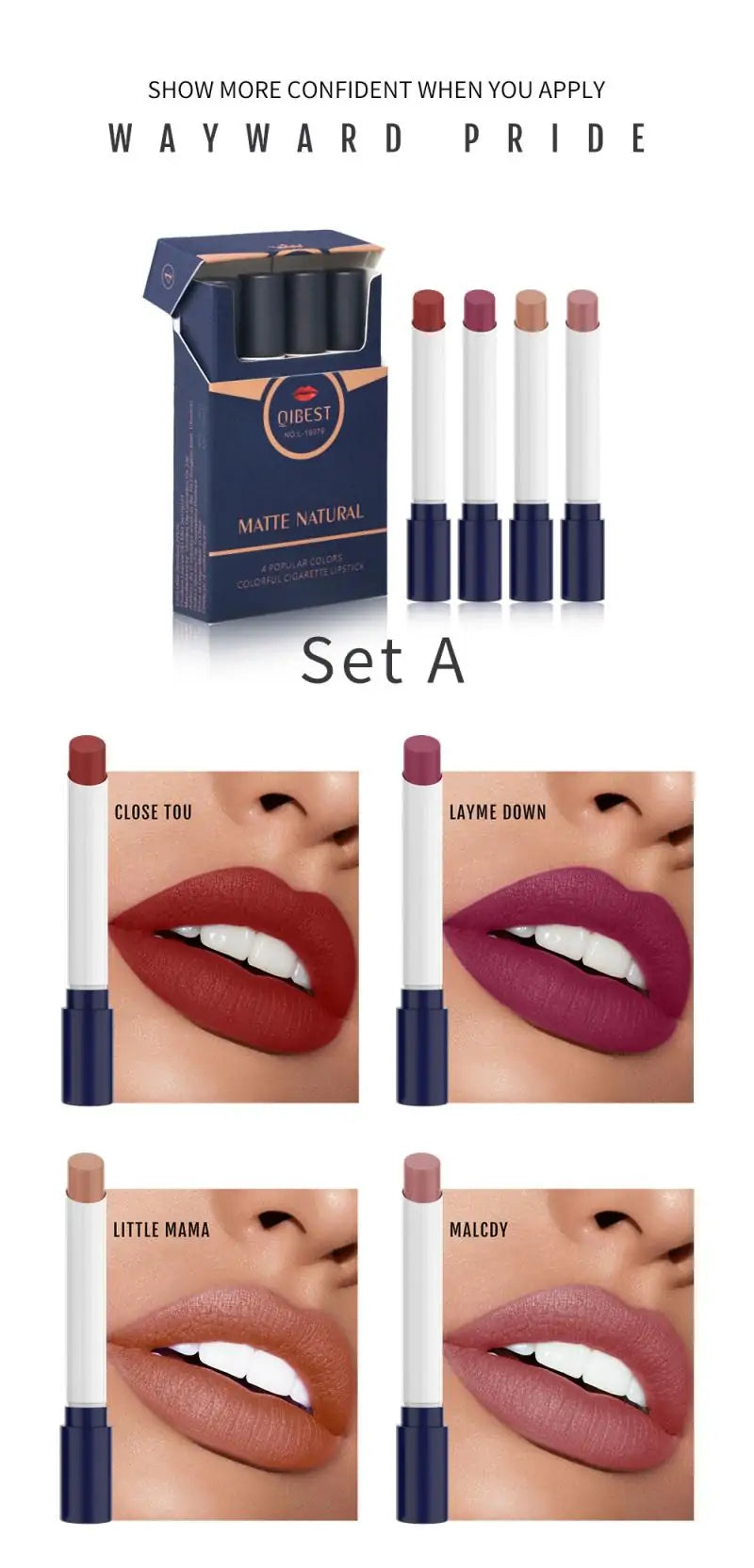 Glamoora - 4 Colors Velvet Matte Cigarette Lipstick