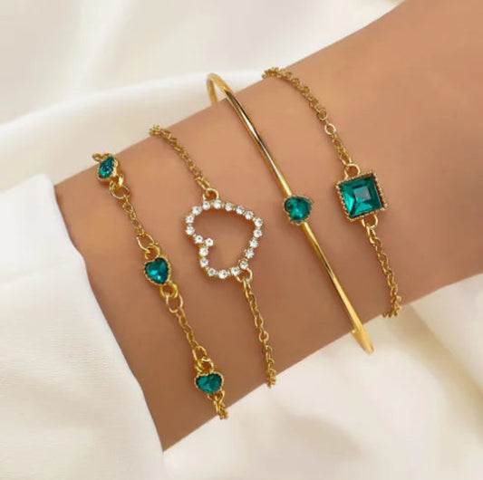 Glamoora - Luxurious Women's Bracelet Set with Green Diamonds (4 Pcs)
