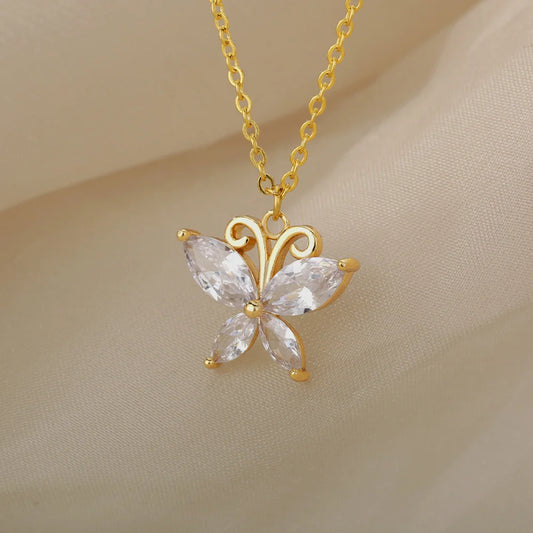 Stainless Steel Butterfly Necklaces For Women Zircon Scorpion Butterfly Animal Pin Pendant Chain Choker Necklace Jewelry Gift