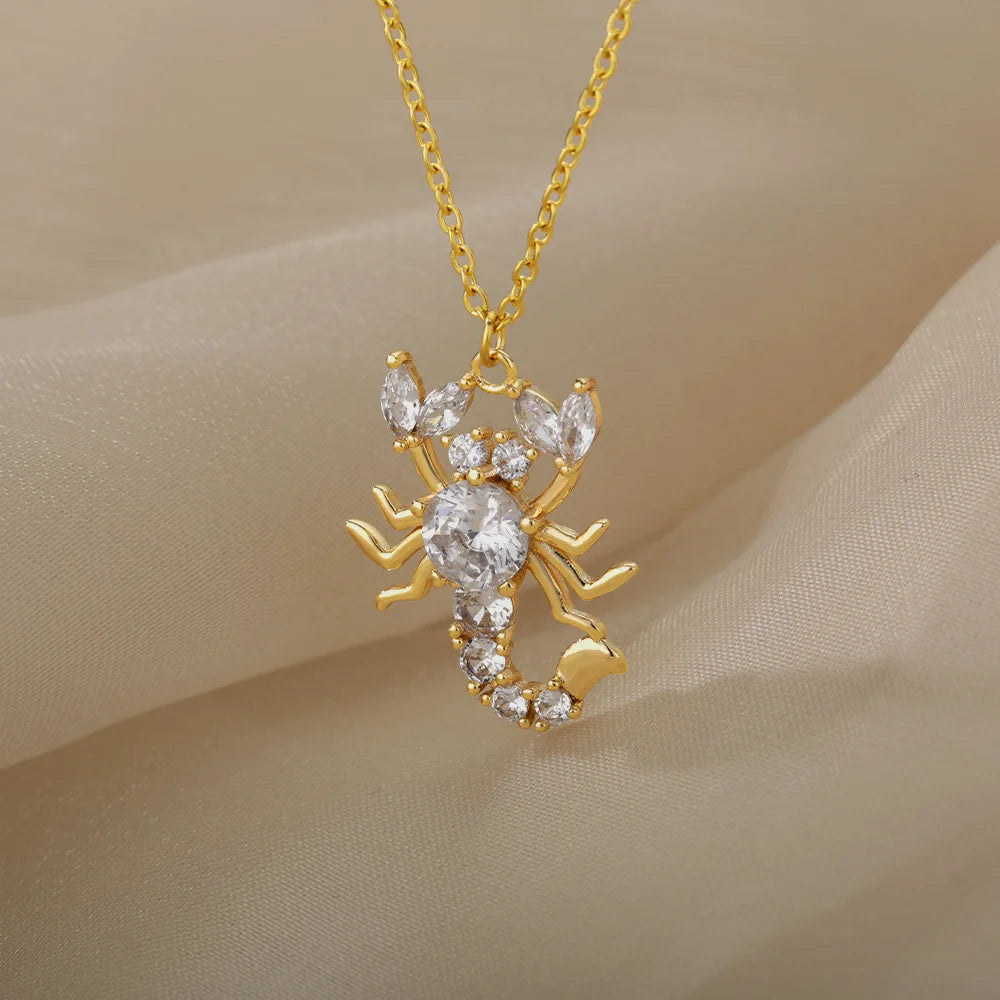 Stainless Steel Butterfly Necklaces For Women Zircon Scorpion Butterfly Animal Pin Pendant Chain Choker Necklace Jewelry Gift