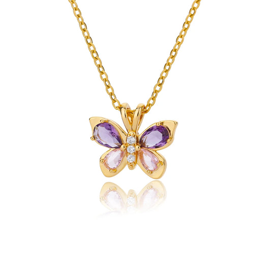 Cute Butterfly Necklace For Women Crystal Purple Butterfly Aesthetic Necklaces Charms Choker Party Stainless Steel Jewelry Gift