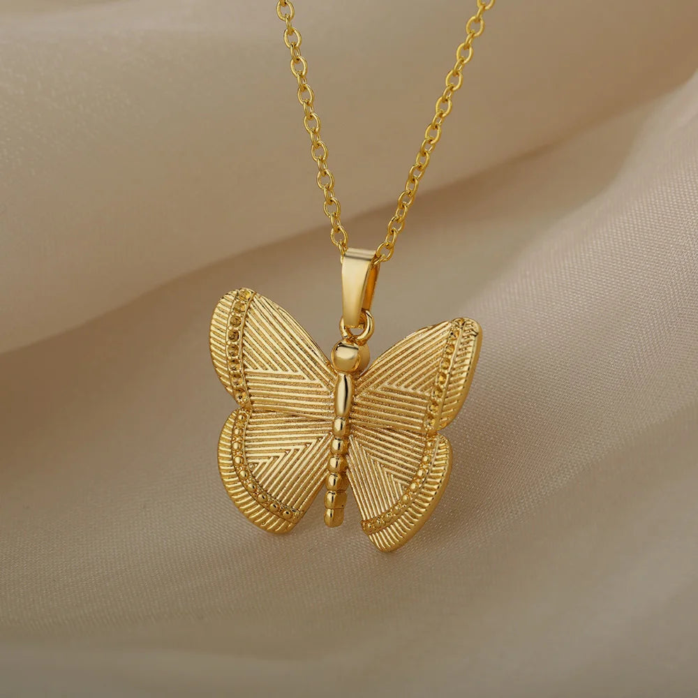 Stainless Steel Butterfly Necklaces For Women Zircon Scorpion Butterfly Animal Pin Pendant Chain Choker Necklace Jewelry Gift