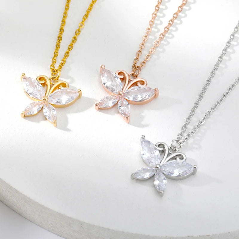 Stainless Steel Butterfly Necklaces For Women Zircon Scorpion Butterfly Animal Pin Pendant Chain Choker Necklace Jewelry Gift