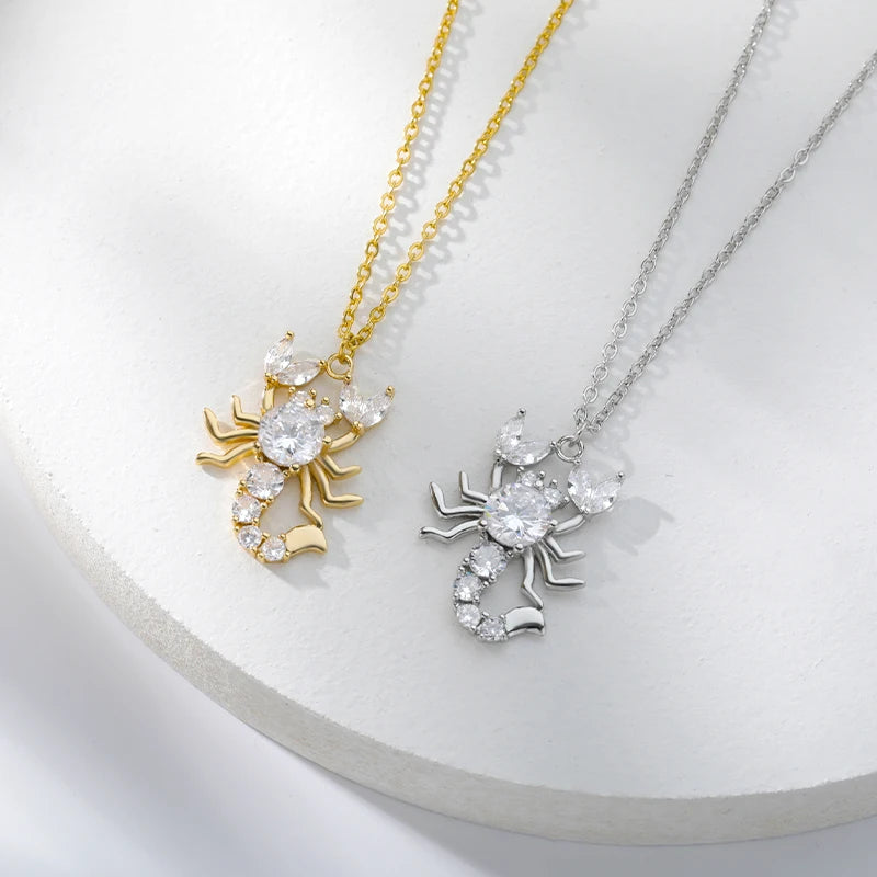 Stainless Steel Butterfly Necklaces For Women Zircon Scorpion Butterfly Animal Pin Pendant Chain Choker Necklace Jewelry Gift