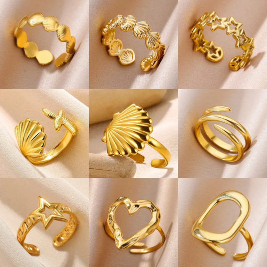 Glamoora  Stainless Steel Shell Rings