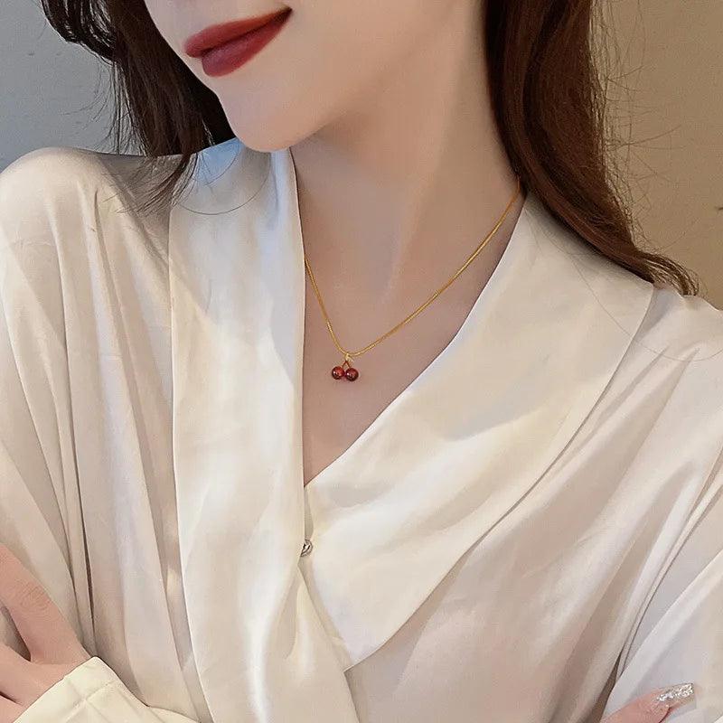 GLAMOORA Cherry Gold Pendant Necklace