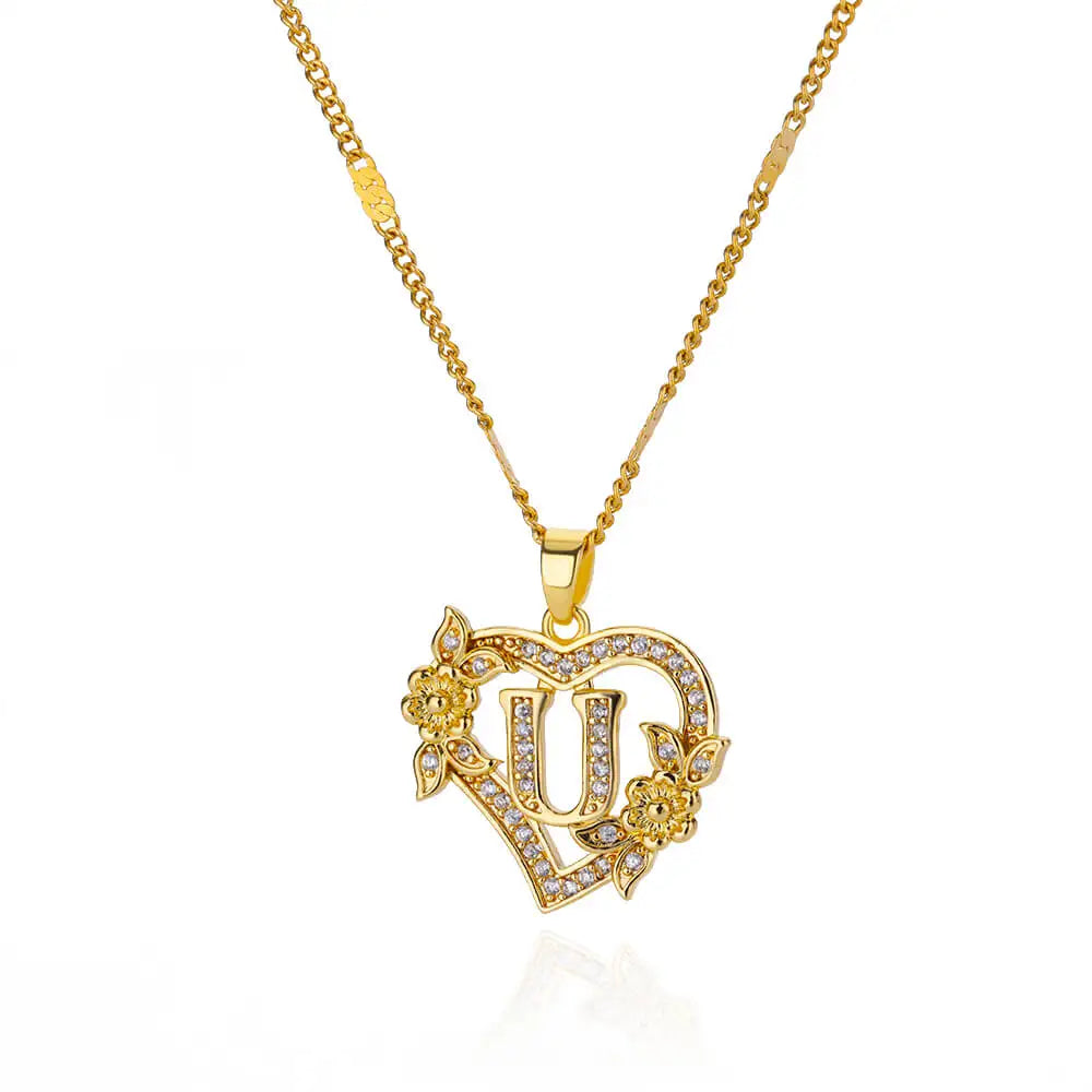 Glamoora Zircon Flower Heart Initials Necklaces