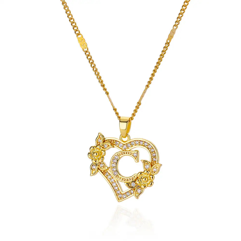 Glamoora Zircon Flower Heart Initials Necklaces