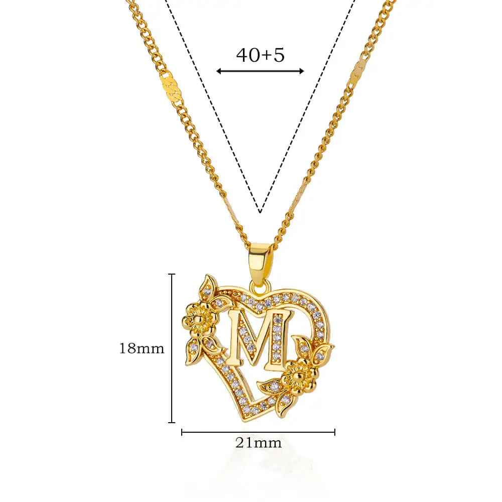 Glamoora Zircon Flower Heart Initials Necklaces