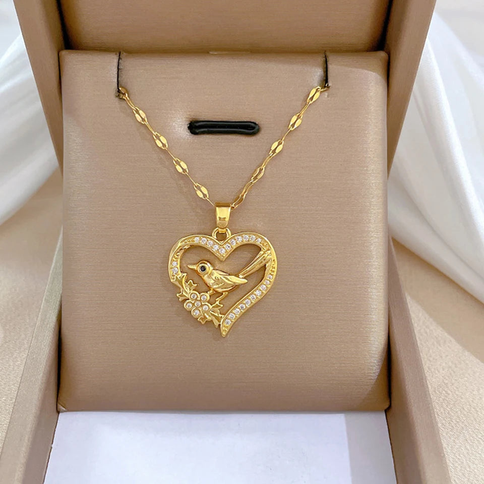 Glamoora Trendy Heart Stainless Steel Zirconia Necklaces