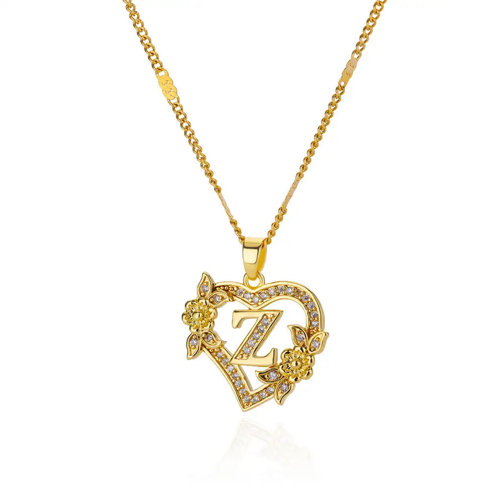 Glamoora Zircon Flower Heart Initials Necklaces