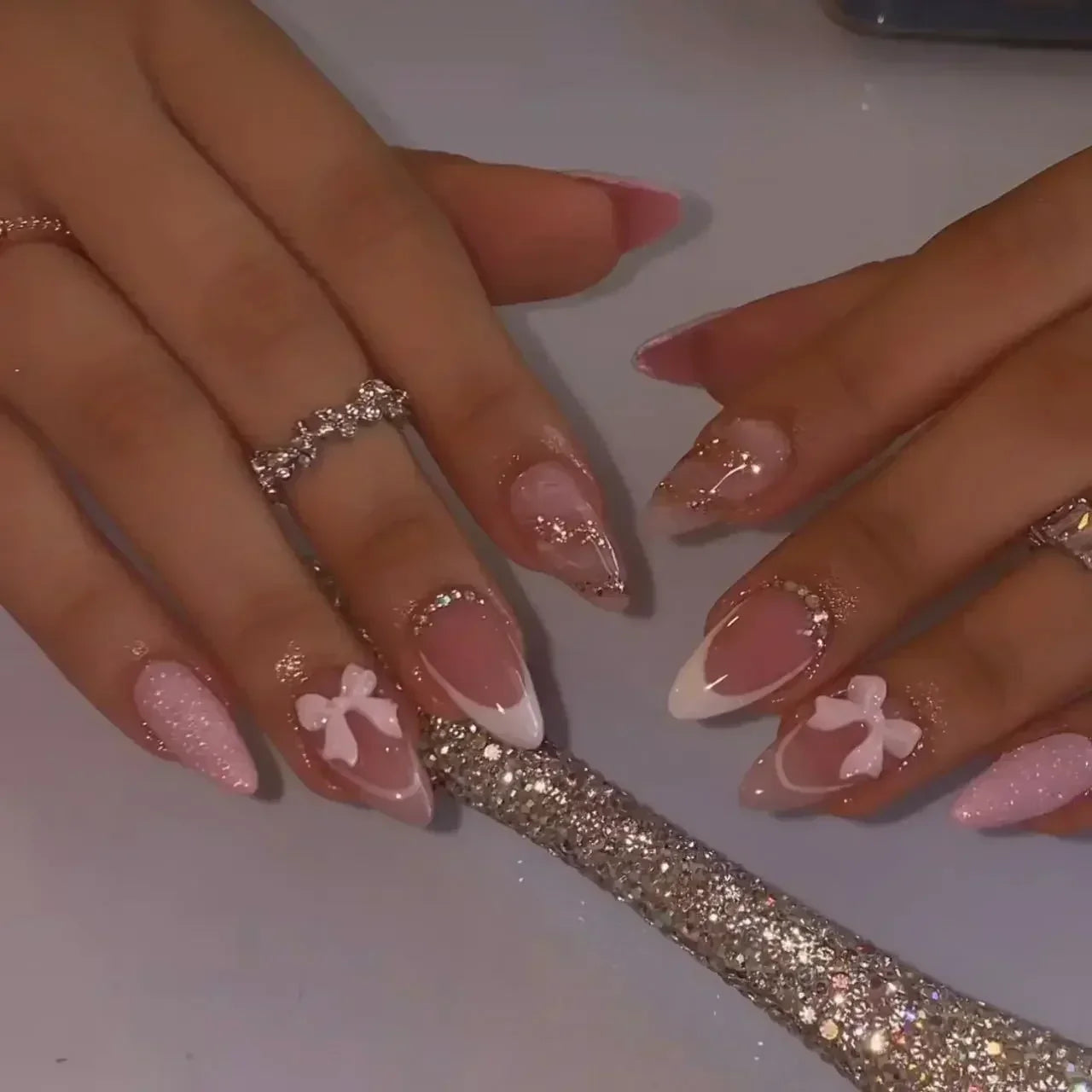 GLAMOORA Pink Butterfly Press-On Nails