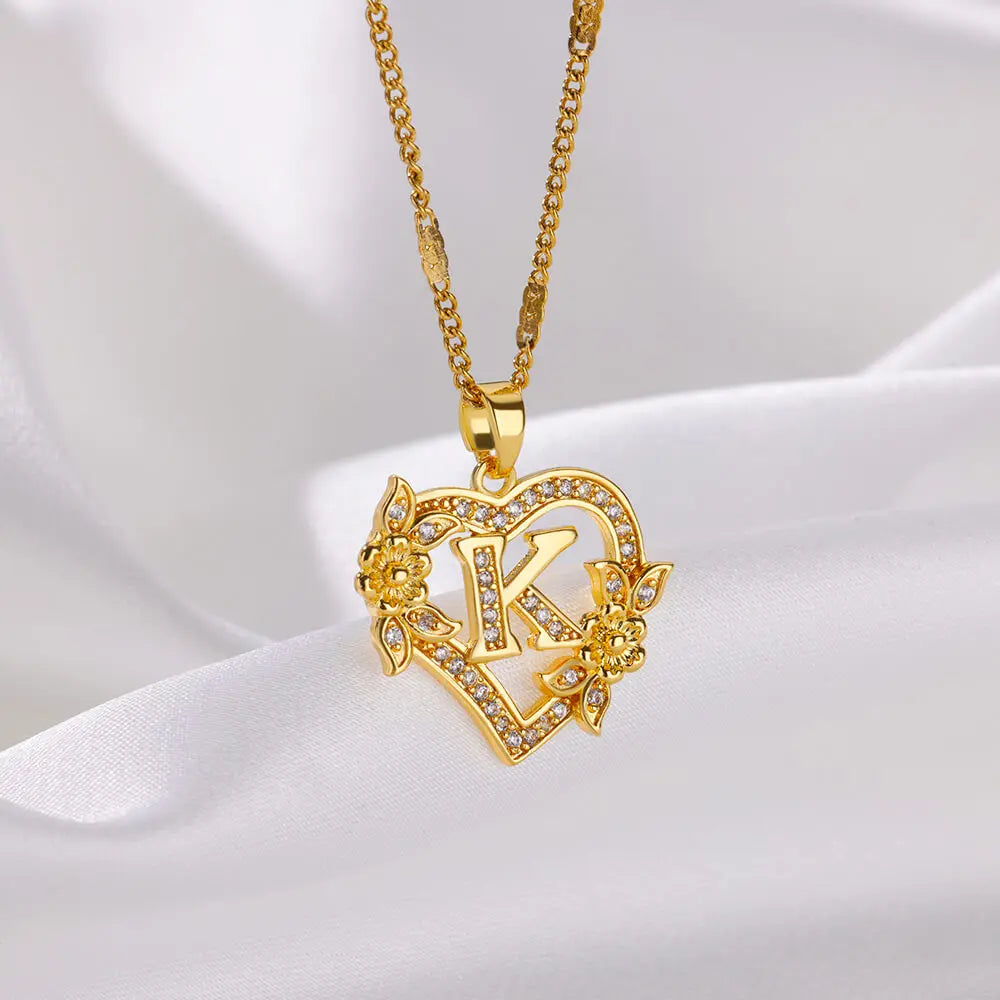 Glamoora Zircon Flower Heart Initials Necklaces