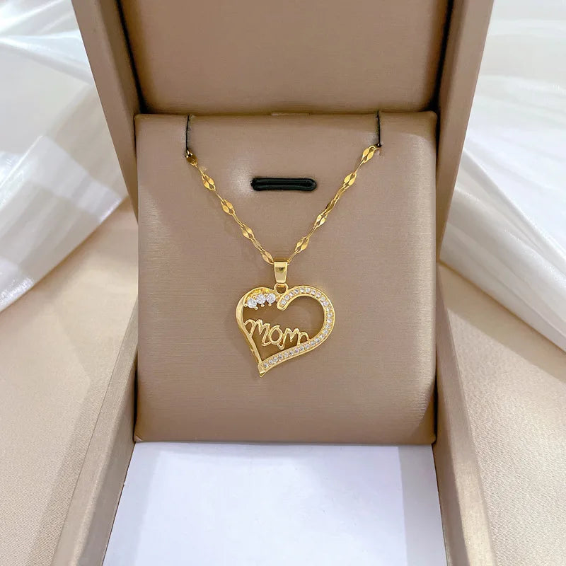 Glamoora Trendy Heart Stainless Steel Zirconia Necklaces