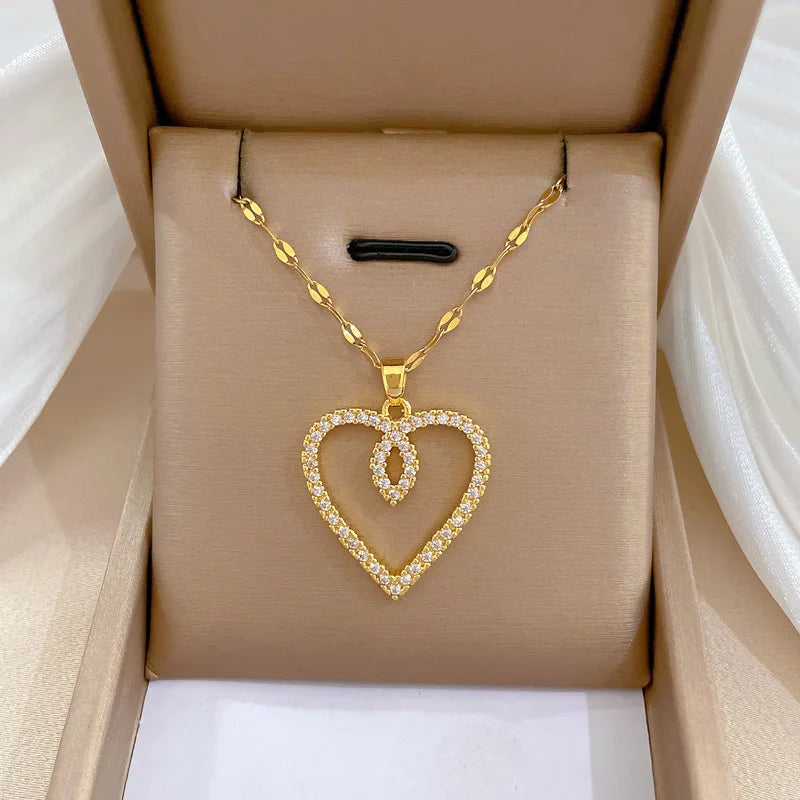 Glamoora Trendy Heart Stainless Steel Zirconia Necklaces