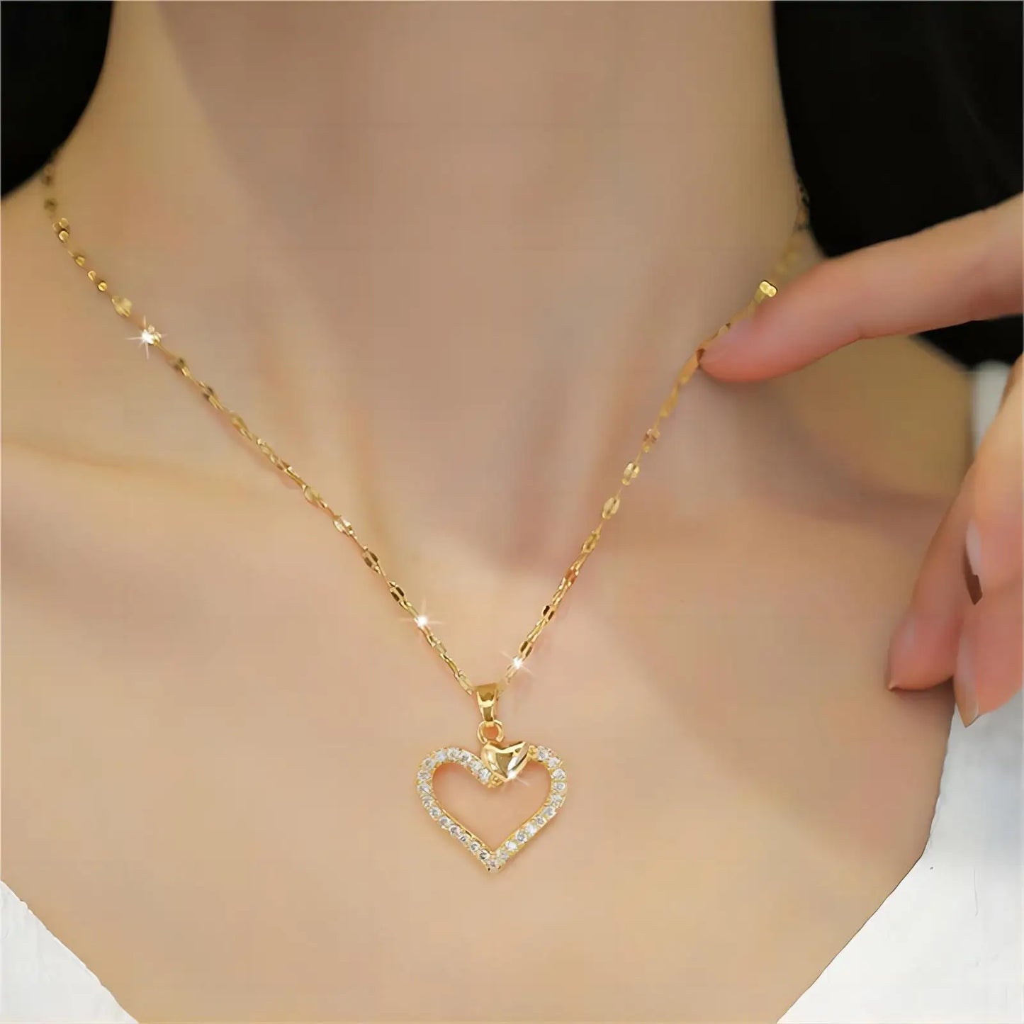 Glamoora Trendy Heart Stainless Steel Zirconia Necklaces