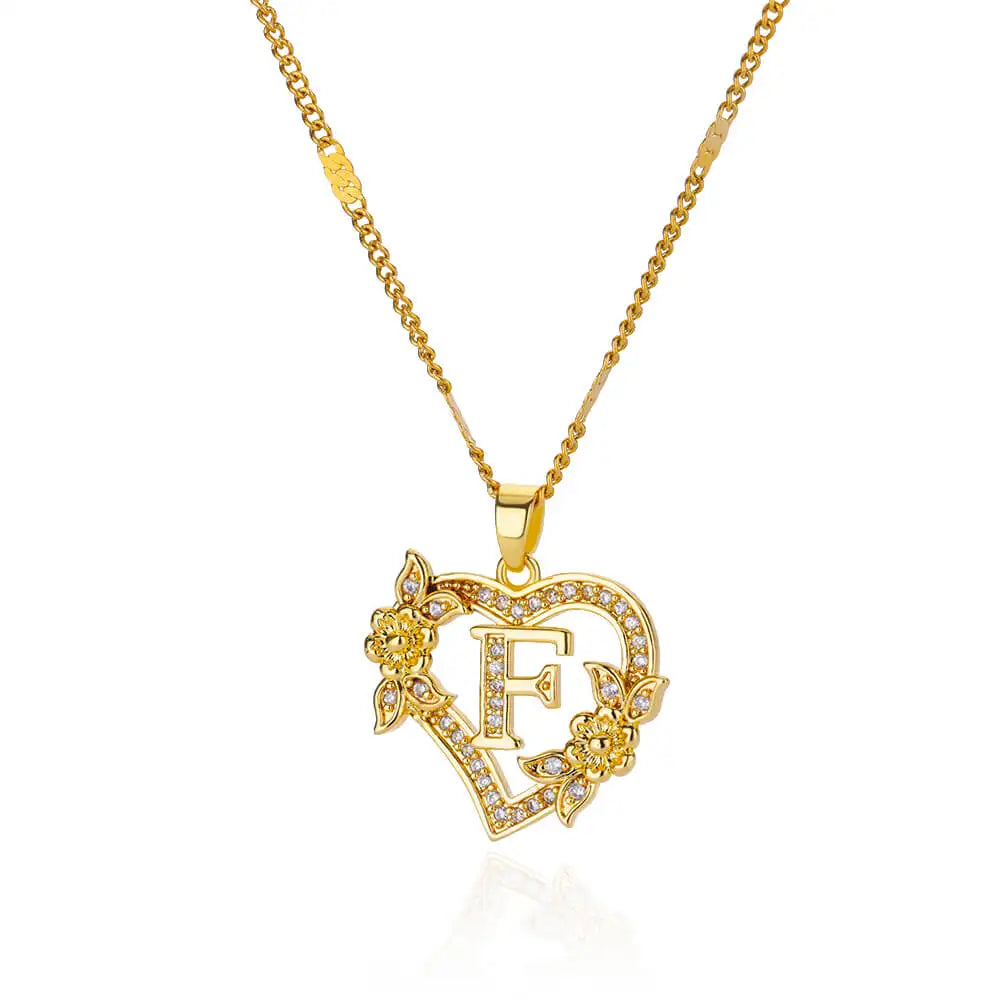 Glamoora Zircon Flower Heart Initials Necklaces