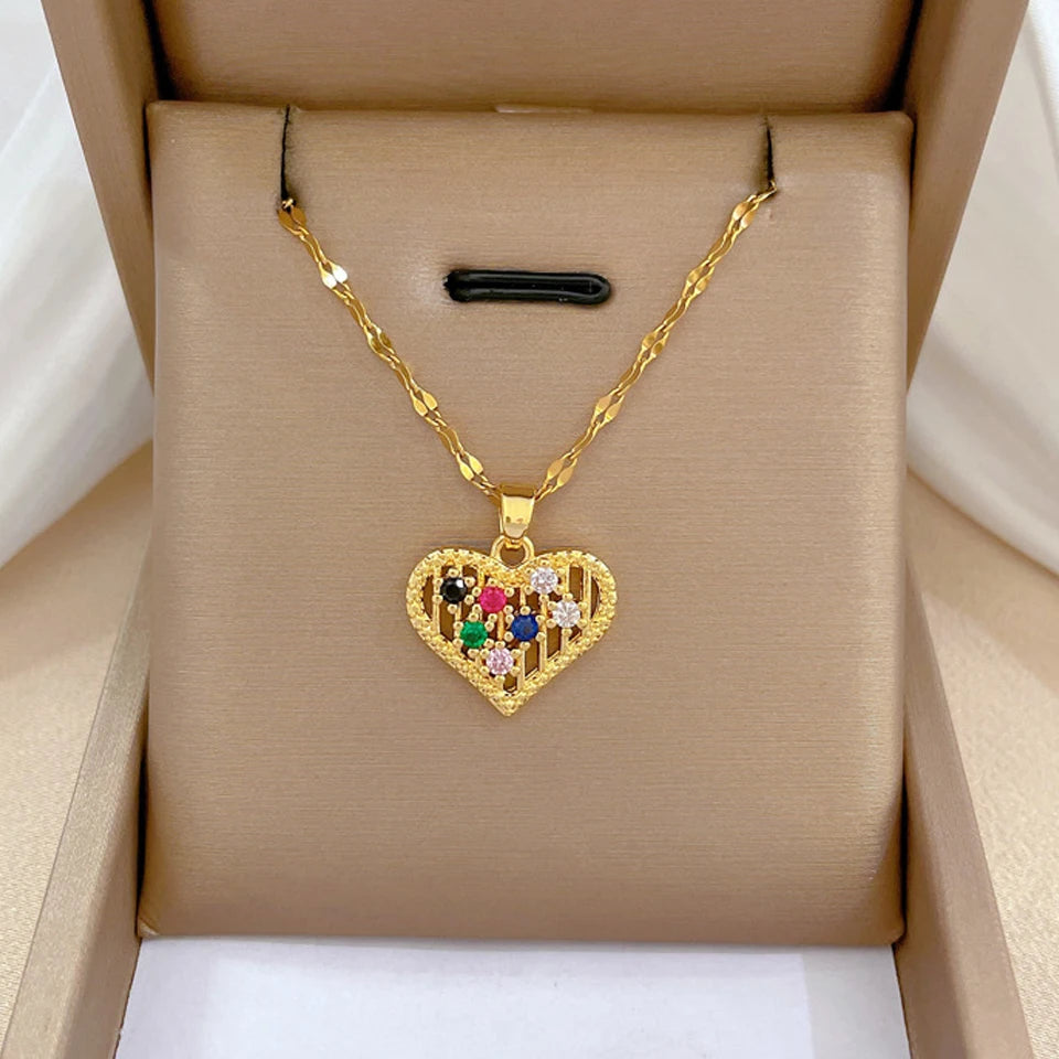 Glamoora Trendy Heart Stainless Steel Zirconia Necklaces