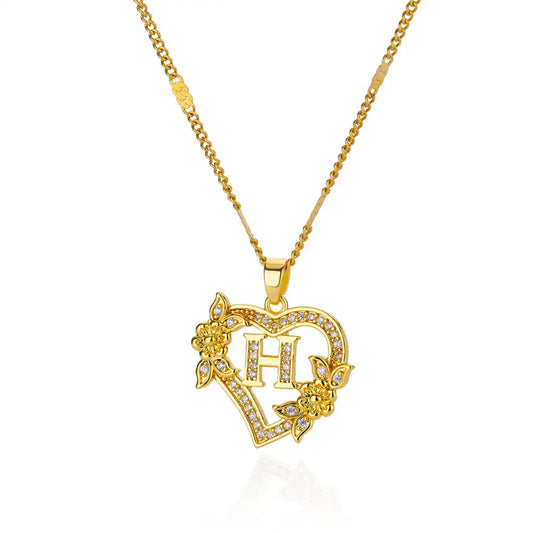 Glamoora Zircon Flower Heart Initials Necklaces