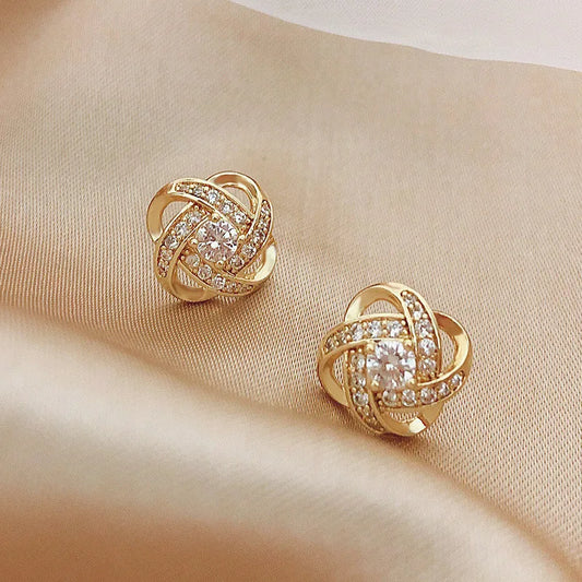 GLAMOORA Golden Crystal Stud Earrings