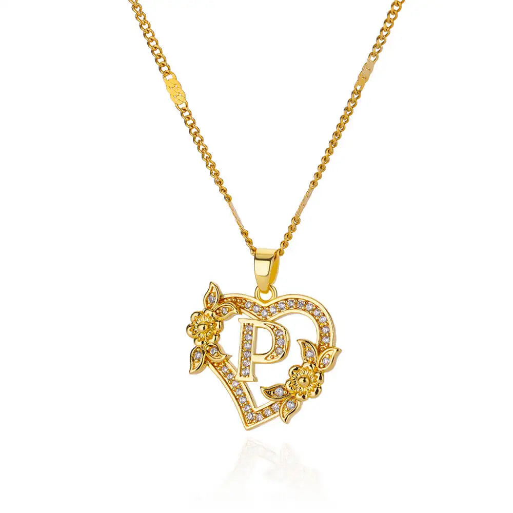 Glamoora Zircon Flower Heart Initials Necklaces