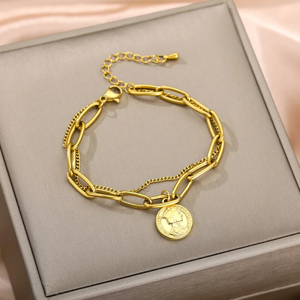 Glamoora New Stainless Steel Fashion Multilayer Bracelets